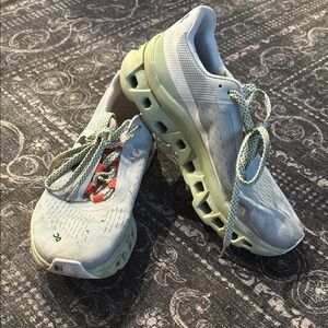 On Running Green and White Athletic Shoes with Breathable Mesh